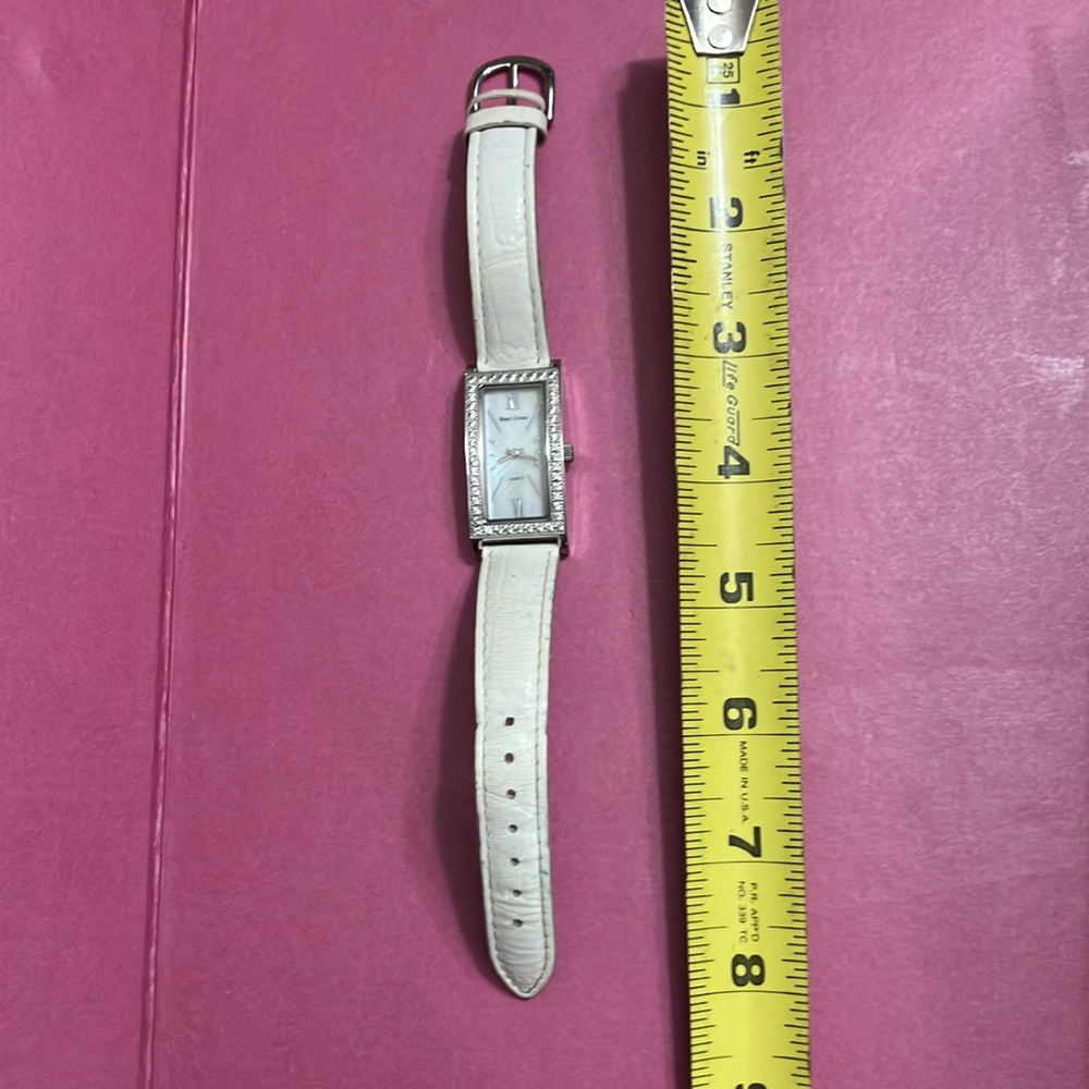 Royal Crown watch white leather strap silver with crystals mother of pearl face